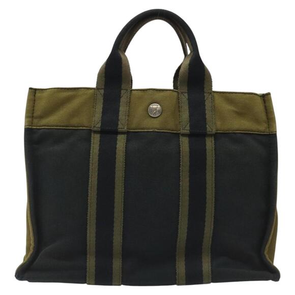 HERMES Fourre Tout PM Hand Bag Canvas Khaki - Picture 2 of 16